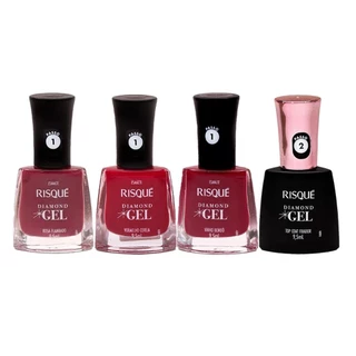 Kit Esmaltes Risqué Diamond Gel + Top Coat Fixador - 4 unidades