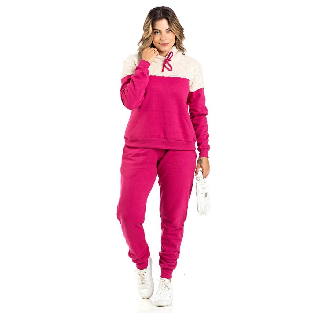Conjunto Feminino Moletom Peluciado Vanessa Vinho - Donnab | Shopee Brasil