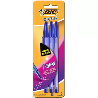 Caneta esferográfica Cristal Fashion Azul com 3 unidades Bic em Oferta na Shopee