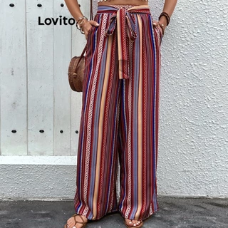 Lovito Calça feminina com estampa listrada Boho LNL77263