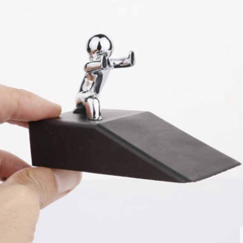 H&S Heavy Duty Stainless Steel Door Wedge Stopper – 2-Pack, Rubber Base & Top, For Marble, Tile, Wood & Laminate