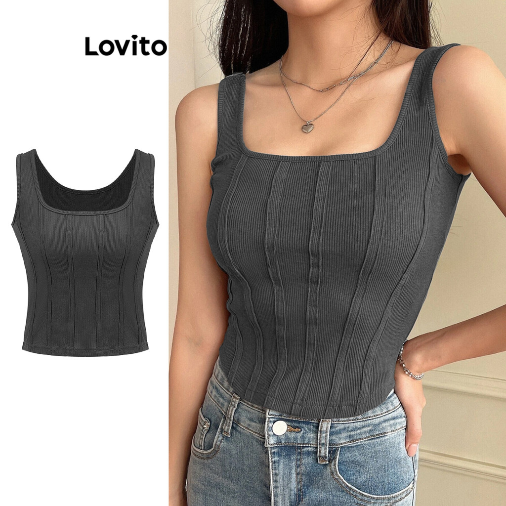 Lovito Regata feminina casual com estrutura lisa L95ED386