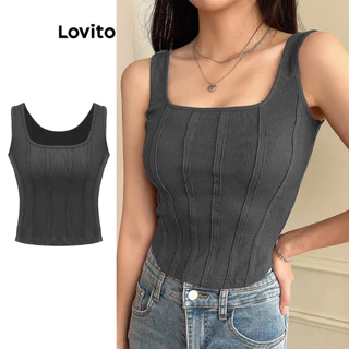 Lovito Regata feminina casual com estrutura lisa L95ED386