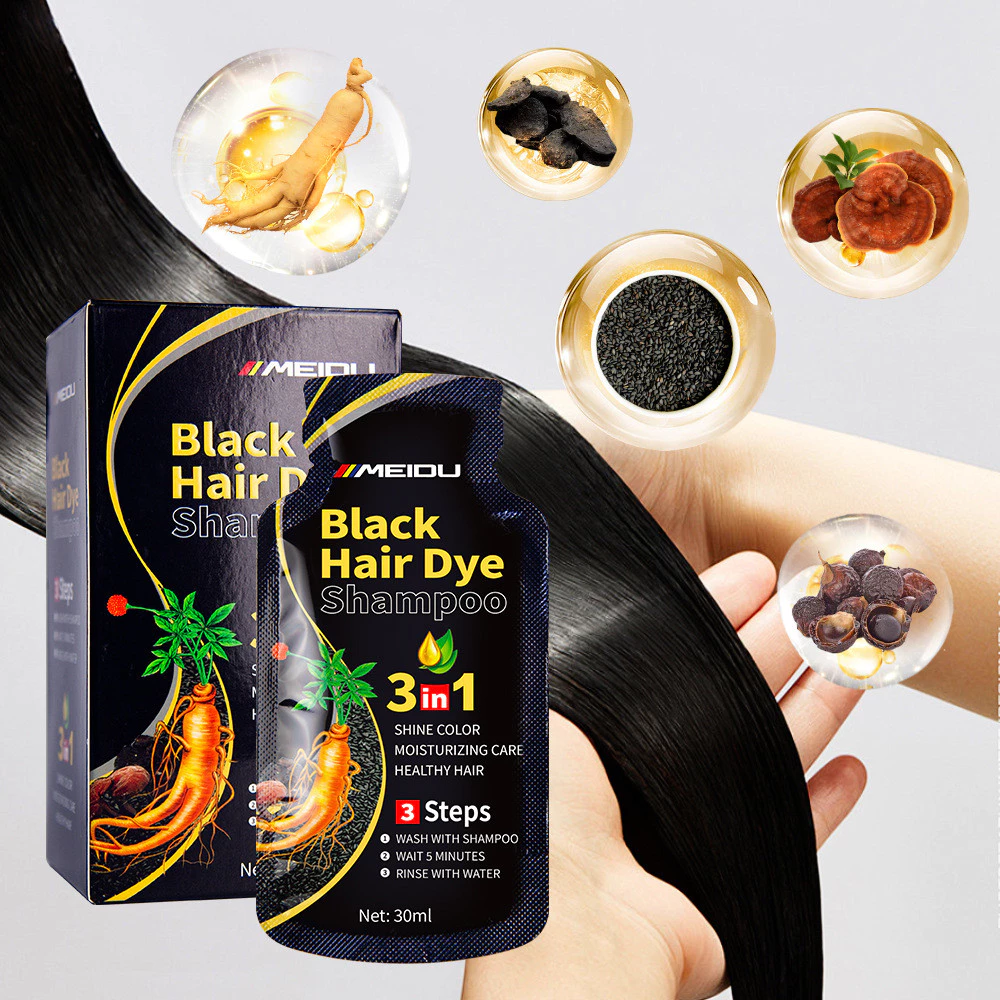 Shampoo De Tintura De Cabelo Preto Para Cobertura De Cabelos Grisalhos Cor Homens E Mulheres De Ervas 3 Em 1 Instantâneo