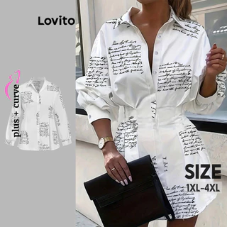 Lovito Blusa plissada casual com letras plus size curva para mulheres LBL14727
