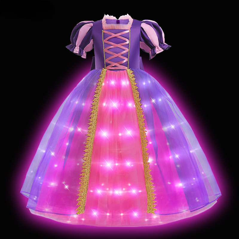 M06 Meninas Rapunzel Princesa LED Light Up Vestido Para Crianças