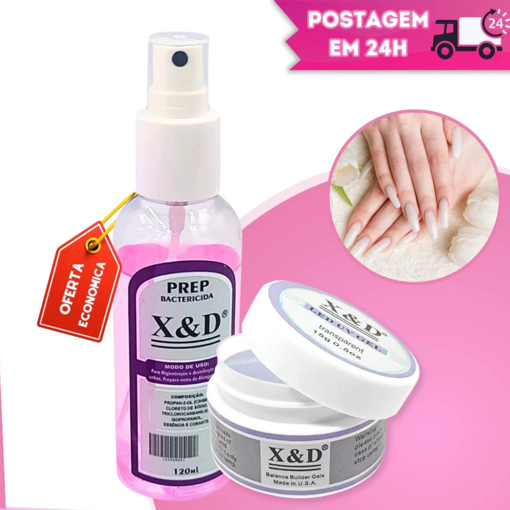 Kit Alongamento de Unha em Gel Preparador Prep 120ml X&D + Gel de Unha ...