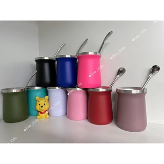 Kit2 COPO CUIA TEMICA DE INOX PARA TERERE, CHIMARRÃO ENTRE OUTRAS BEBIDAS,, COM BOMBA/CANUDO PAREDE DUPLA 240ML