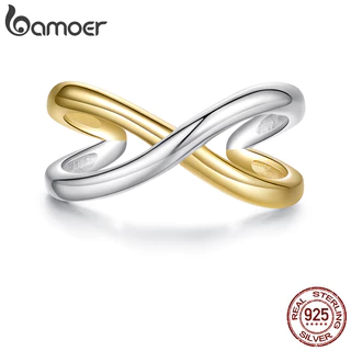 BAMOER Design Original 925 Prata Esterlina Anel Aberto Tamanho Ajustável Dois Tons Cruz Moda Jóias Presentes Para Mulher em Oferta na Shopee