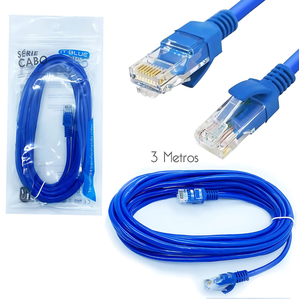Cabo De Rede 3 Metros Para Internet Rede Rj45 | Shopee Brasil