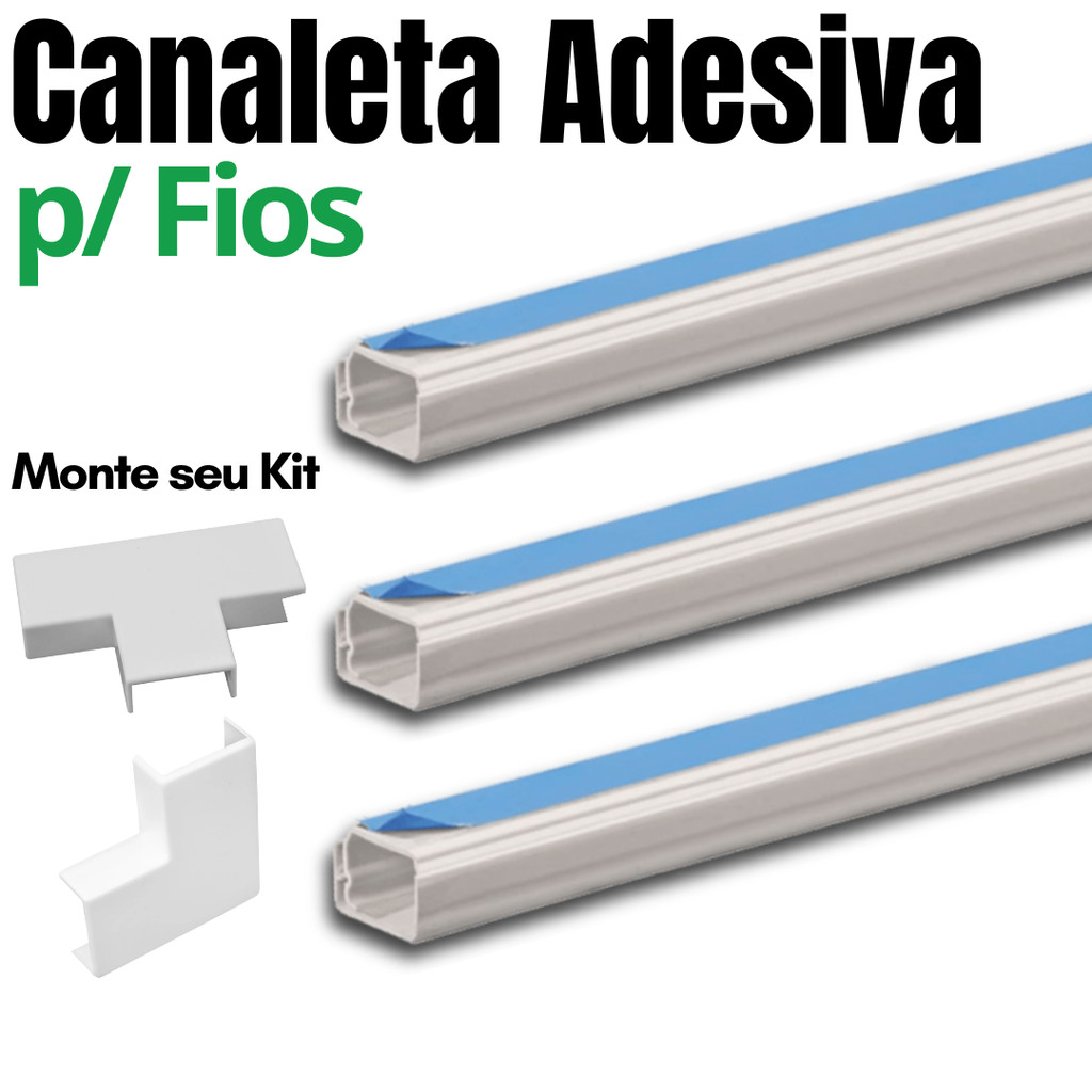 Canaleta para Fios Cabos 3 Metros Canaleta Adesiva Conector Emenda ...