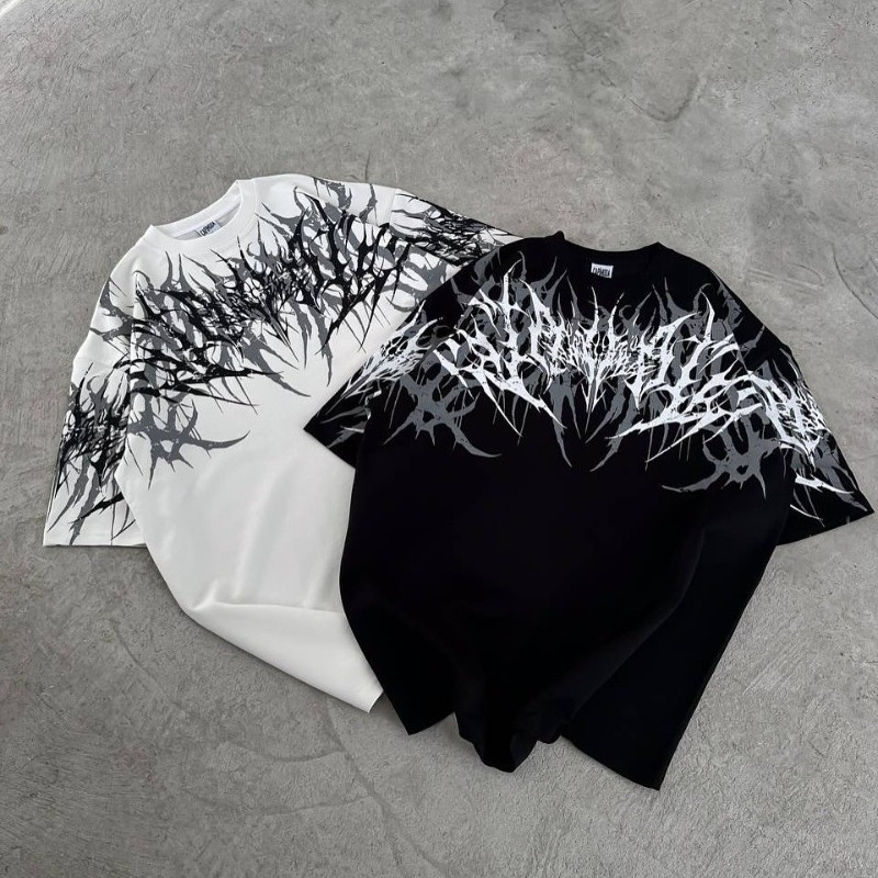 Y2K Cyberpunk 2077 T Camisa Edgy Espinho Textura Impressão Puro