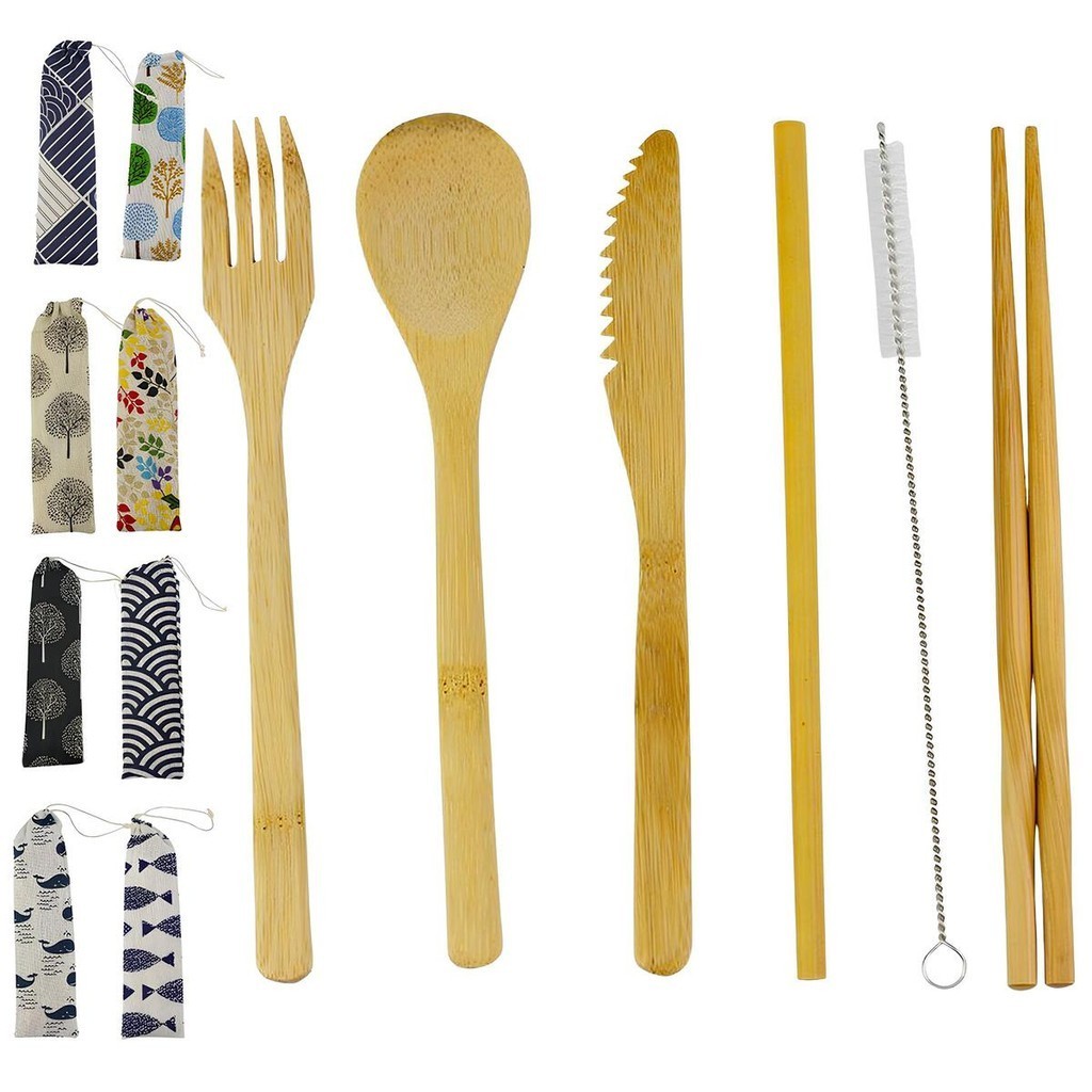 Kit Talheres Bambu Para Viagem 6 Peças Com Canudo e Estojo | Shopee Brasil