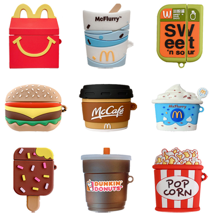 Capa Para Apple Airpods 2 3 Geração Capa Para AirPods Pro 2ª Geração Concha Protetora Air Pods Copo de Café Hambúrguer Pipoca Sorvete Cone De Neve Molho Doce E Azedo