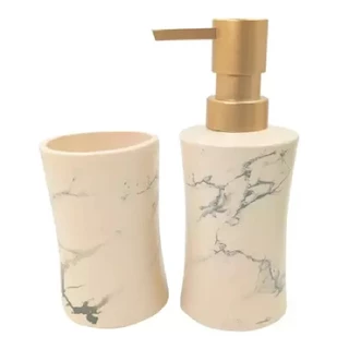 Kit Saboneteira para Banheiro em Cerâmica Roma 2 Pçs 230ml