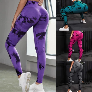 Leggings de Ginástica Tie Dye Sem Costura de Alta Elasticidade Com Controle de Barriga e Levanta Bumbum Design Tamanho Grande