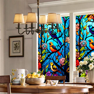 1PC Adesivos Eletrostáticos De Vidro Retro Janela Colorido Removíveis Para Privacidade Película Decorativa Manchada Home Office (Sem Cola)