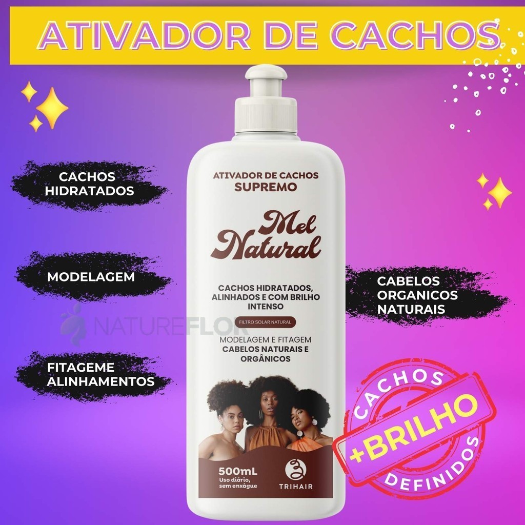 Creme Umidificador Ativador de Cachos Supremo Mel Natural Trihair 500ml ...
