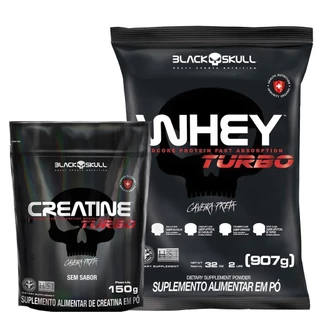 Kit Suplemento Whey Protein Turbo + Creatina Refil - Black Skull