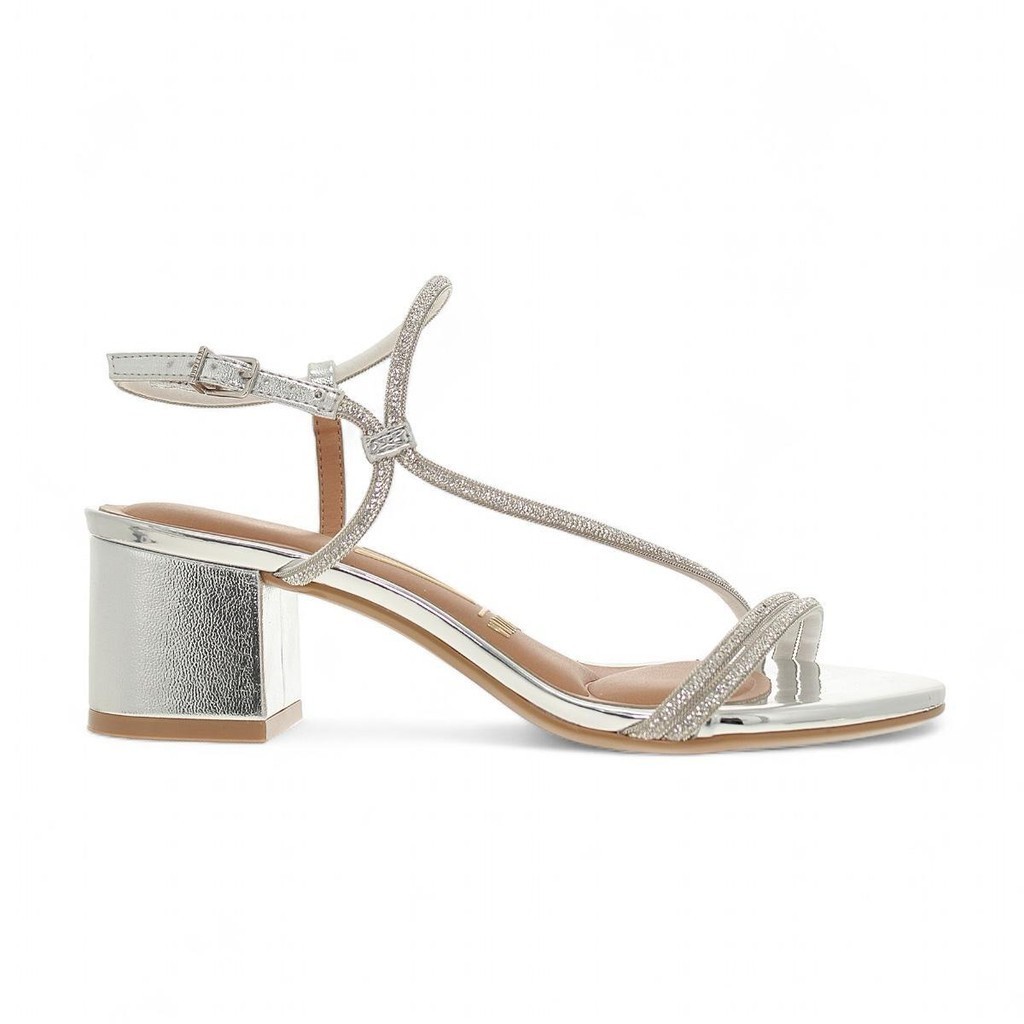 Sandália Vizzano Tira Strass Salto Bloco Feminina