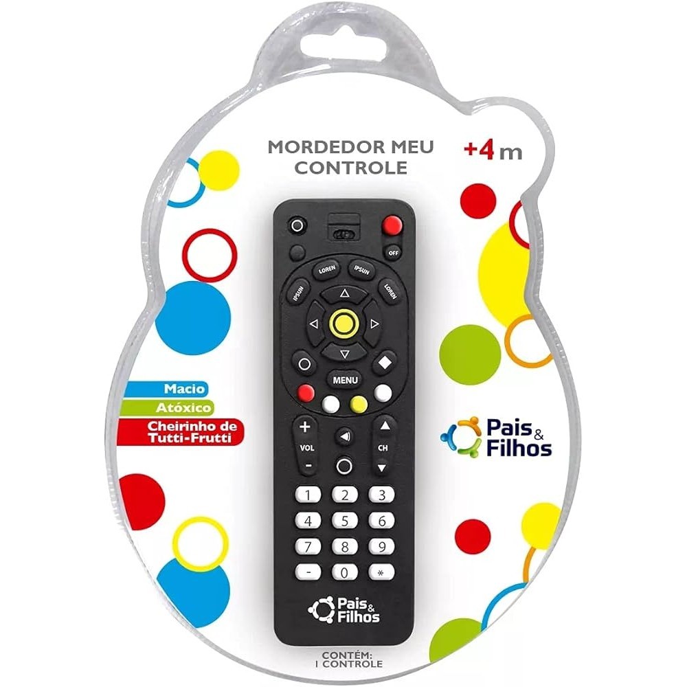 Controle Remoto Mordedor Dentição Bebê Pais & Filhos atoxico em vinil com cheirinho de Tutti frutti