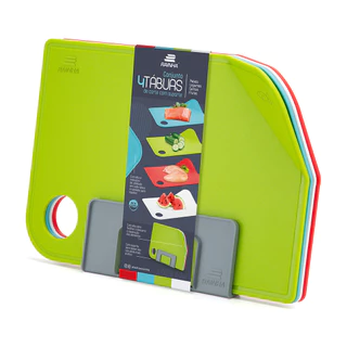 Kit de 4 Tábuas de Corte Plásticas Coloridas com Suporte