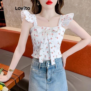 Lovito Blusa casual Ditsy floral com babados para mulheres LNE74072