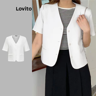 Lovito Jaqueta elegante simples com bolso falso para mulheres L100MD324