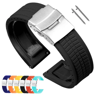 Pulseira De Relógio De Borracha Silicone Liberação Rápida 20mm 22mm 24mm Pulseiras Esportivas Macias Mulheres Homens Cinto De Pulso Fivela Dobrável