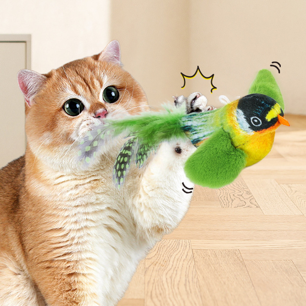 SWZEC Interactive Chirping Bird Cat Toy, Flapping Bird Toy Cat, Uccellino Per Gatti Che Si Muove, Interactive Cat Toy, Gioco Gatto Uccellino Che Vola, (1x Giocattolo - 7
