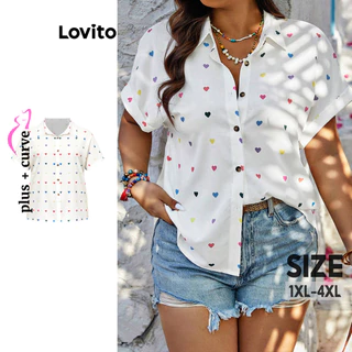 Lovito Blusa plus size curva casual em forma de coração para mulheres LBL15472