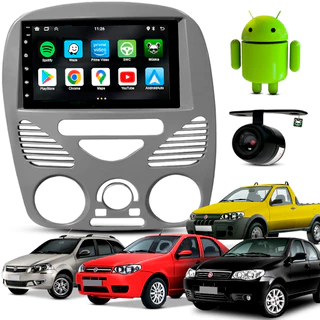 Kit Multimidia Android 7 Pol Strada/Siena/Weekend/Palio 2002 03 04 05 06 A 09 10 11 12 13 2014 Cinza