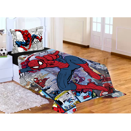 Lençol Cobre Leito Solteiro + Fronha Homem Aranha em Quadrinho