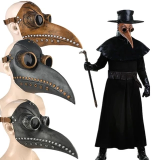 Halloween Peste Médico Máscara e Manto, Nariz Longo Bico, Máscaras de Couro para Adulto Ceifador, Medieval Chapéu Preto,