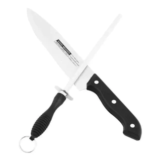 Kit Churrasco Faca e Chaira Aço Inoxidável Linha Profissional Importada