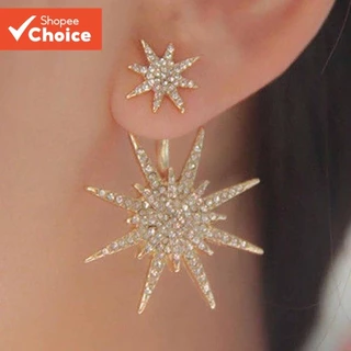 1 europeu americano moda novo estilo brincos cravejados de diamantes pendurados nas costas brincos de floco de neve aces em Oferta na Shopee