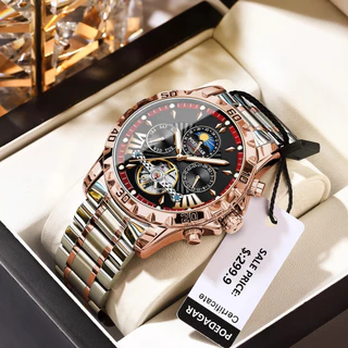 POEDAGAR Relógio Mecânico Automático De Luxo Para Homens Tourbillon Oco À Prova D'água Semana Da Data Luminosa Relógios Masculinos De Aço Inoxidável