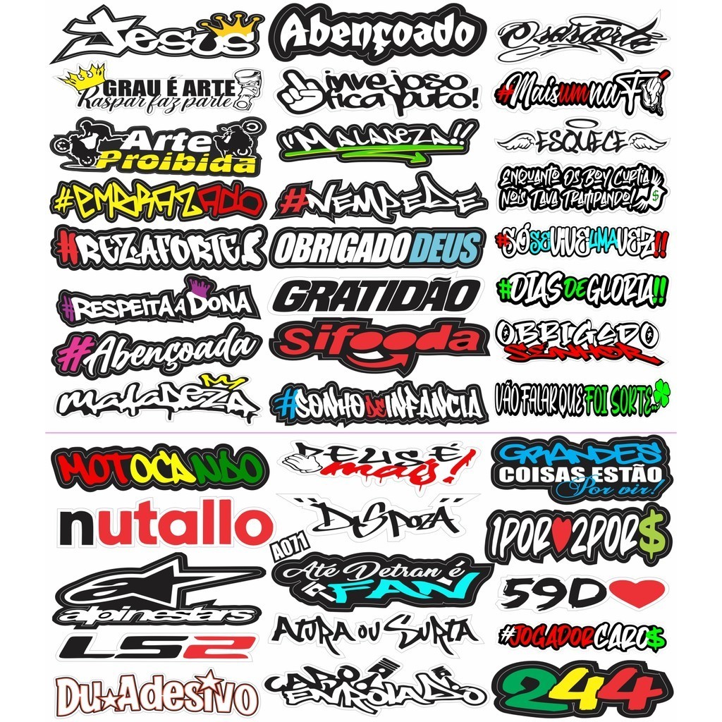Cartela Super Com 39 Frases Para Sua Moto Carro Notebook Top