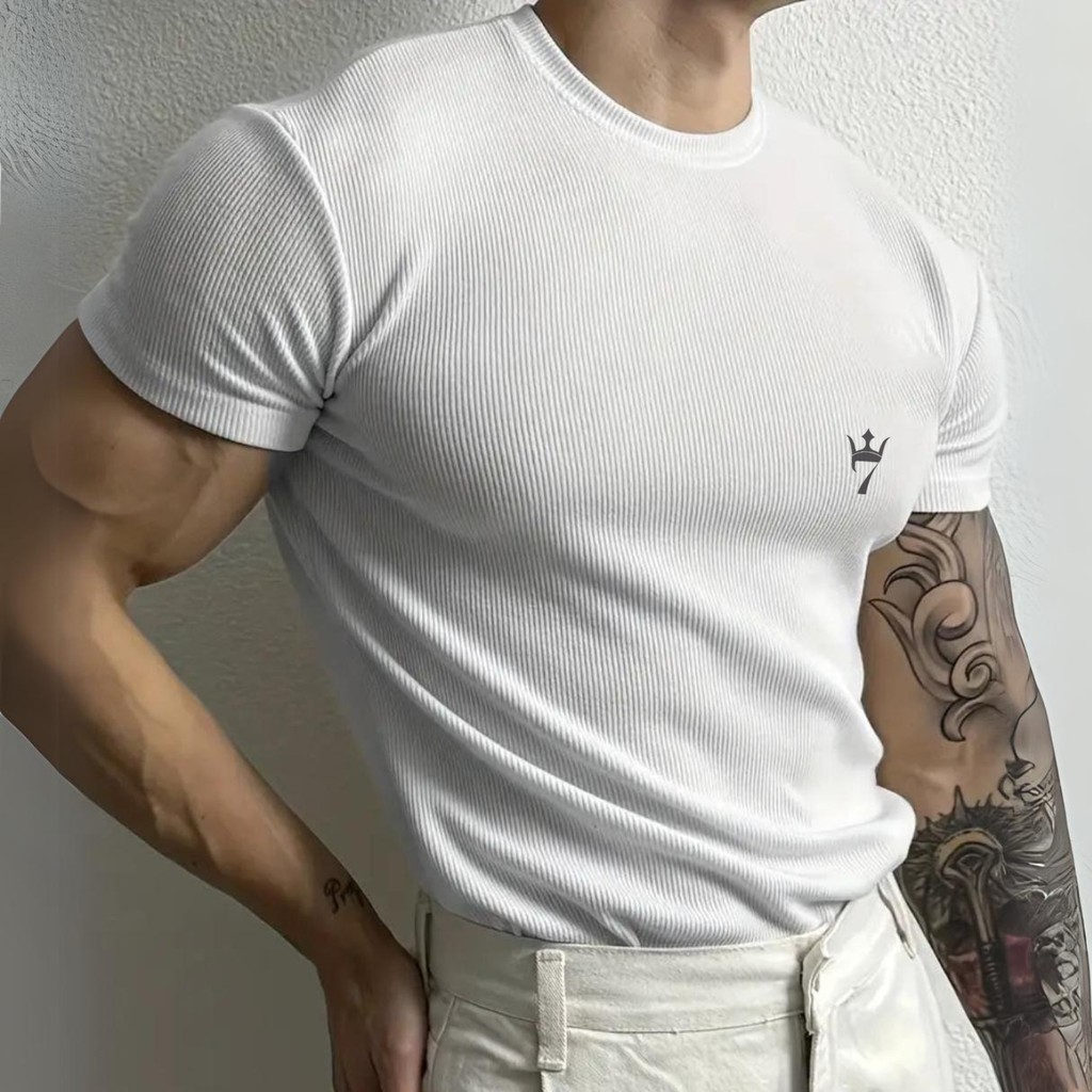 Camisa Justa Americana Canelada Rapper, Academia Trapper Gringa Apertada Branco Preto Camiseta