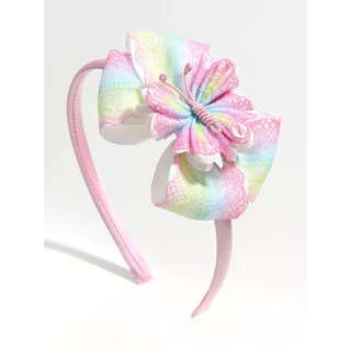 [Fita De Cabeça De Borboleta Rosa Para Meninas Faixas De Cabelo Em Laço De Tecido De Renda Crianças Acessórios