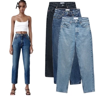 Zara Calças de cintura alta Algodão mais fino Look All-Match Jeans Mulheres 8197231