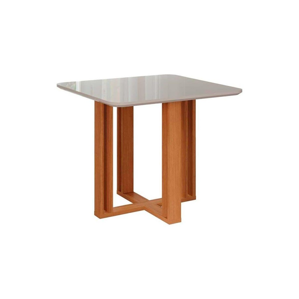 Mesa de Sala Jantar Flora c/Tampo Madeirado 94X94cm Nature/Off White - Cimol