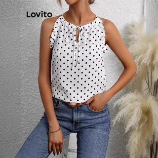 Lovito Regata elegante com babados de bolinhas para mulheres LNL75483