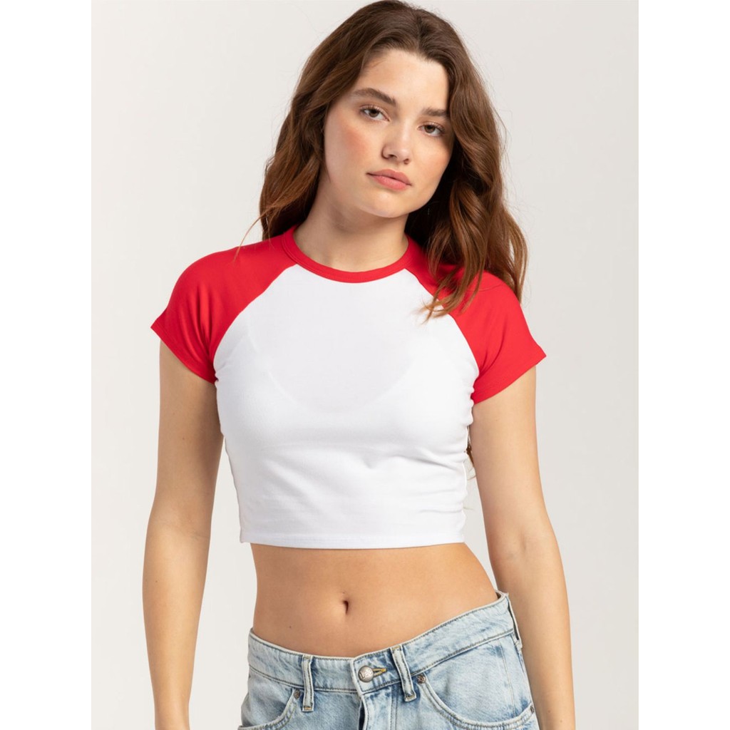 Blusa Cropped Raglan Vermelho Soltinha Lisa Sem Estampa - No Sense