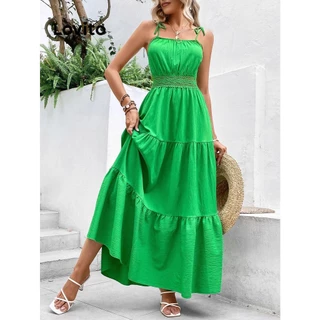 Lovito Vestido casual feminino com babados e camada em camadas LNL77033