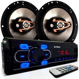 Kit Som Automotivo Rádio Mp3 + Par Alto Falante Quadriaxial 6 Pol 160w