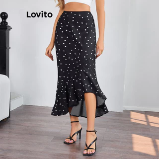 Lovito Saia elegante com babados e bolinhas para mulheres LBL16376