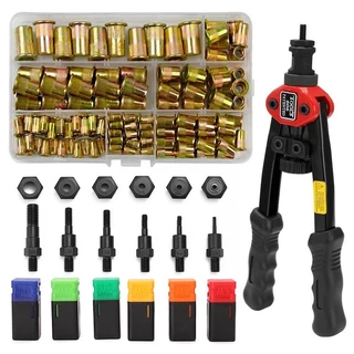 Kit 175 Peças De Rebites De Rosca M3 a M10 Aco Porca De Rebite Com Cabeça Plana Rebitador Manual Alavanca Para Rebites Com Rosca De Até M10