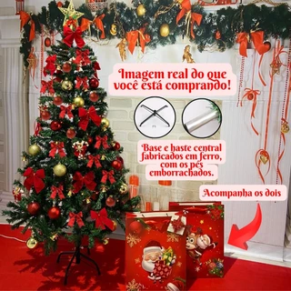Árvore de Natal 180cm ou 210cm, 700 e 500 Galhos Super Cheia decorada completa Grande Luxo Decoração de Natal 2024