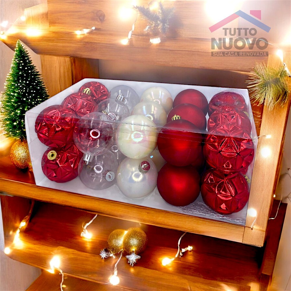 Bolas de Natal Vermelhas 6 cm - Enfeites Natalinos para Árvores, Guirlandas e Decoração | 30 unidades